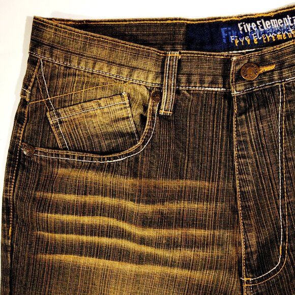 FIVE ELEMENTZ JEANS  34 x 30  Baggy  Blue/Gold Denim  Skater  Pkt Stitch Y2K EUC - Picture 10 of 12
